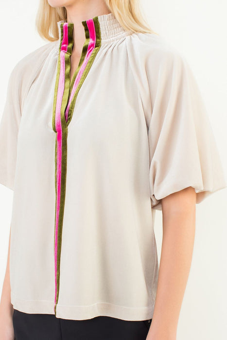 Velvet Top Green Pink Stripe