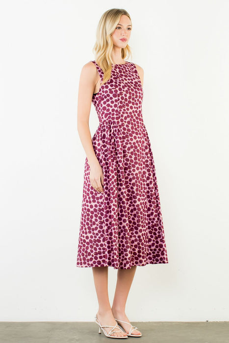 Sleeveless Dots Pattern Midi Dress