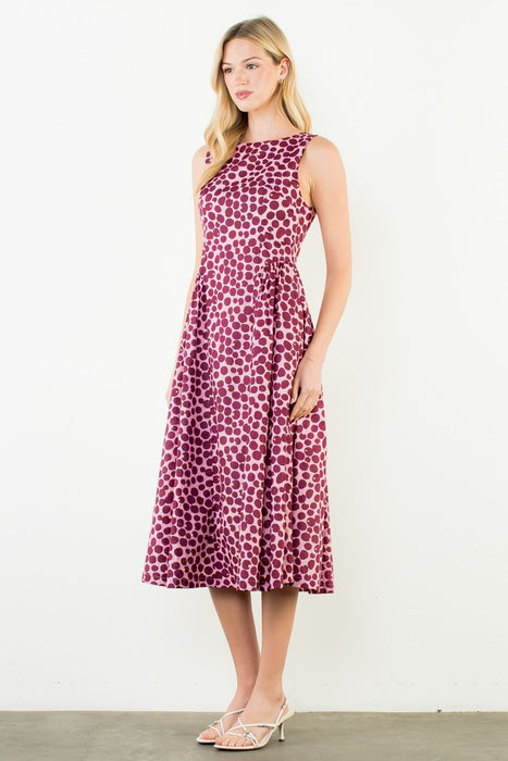 Sleeveless Dots Pattern Midi Dress