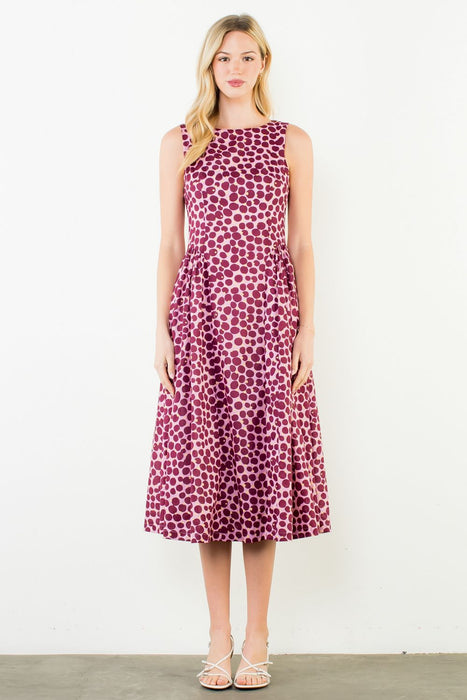 Sleeveless Dots Pattern Midi Dress