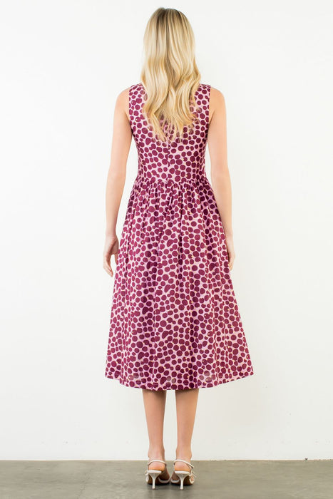 Sleeveless Dots Pattern Midi Dress
