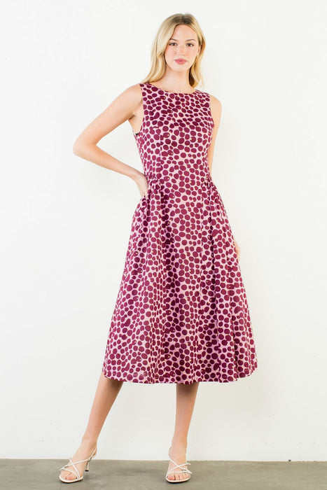Sleeveless Dots Pattern Midi Dress