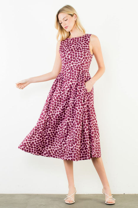 Sleeveless Dots Pattern Midi Dress