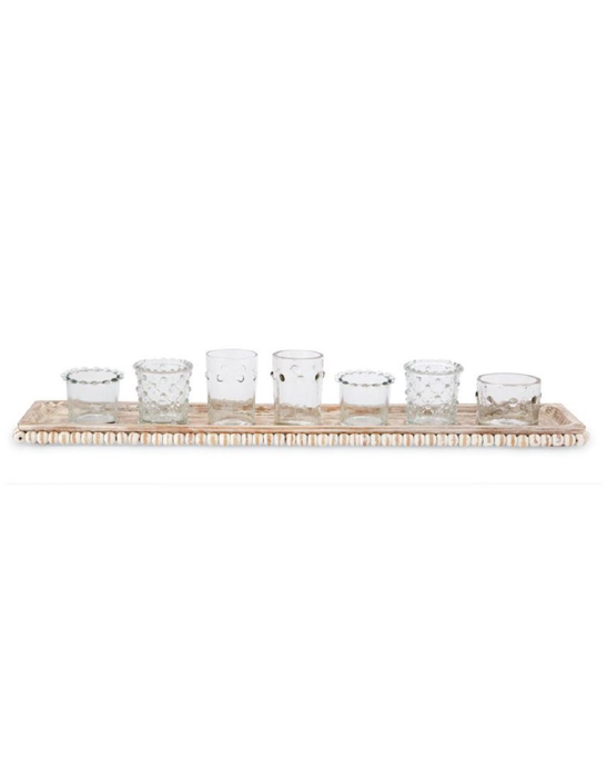 VOTIVE HOLDER BEADED WOOD TRAY