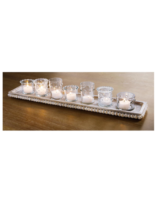 VOTIVE HOLDER BEADED WOOD TRAY