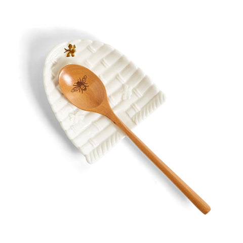 BEE SKEP SPOON REST W/WOOD SPOON