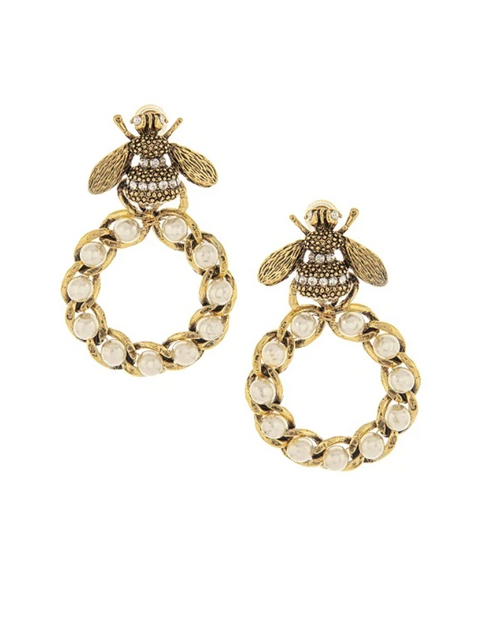 Bee W/ Pearl Dangle Earrings