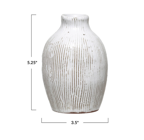Terracotta Vase W/Engraved Lines 5.25"