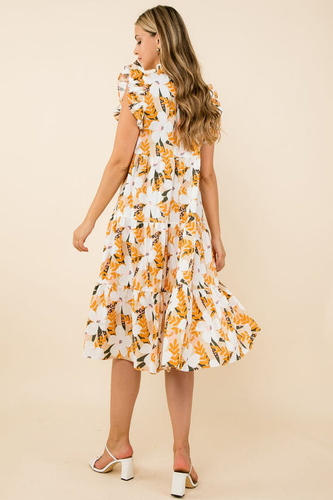 Flower Print W/Brt Orng Dress