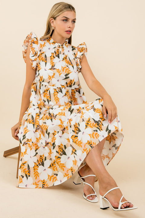 Flower Print W/Brt Orng Dress